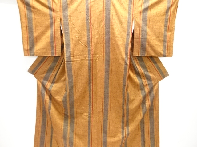 縞織り出し手織り紬着物